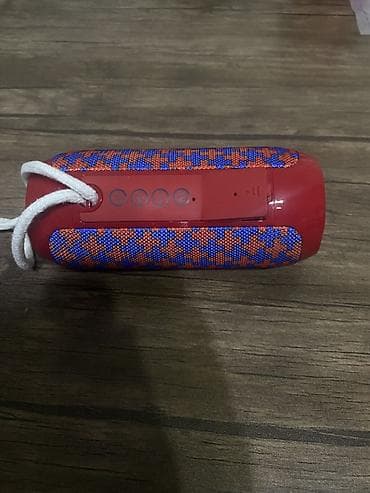 Portativ Bluetooth kolonka - Silindrik dizayn, qırmızı–mavi naxışlı