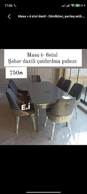 flora stul: Qonaq otağı üçün, Yeni, Dördbucaq masa, 6 stul — 1