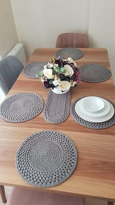 Qab-qacaq və mətbəx ləvazimatları: Əl işi dairəvi süfrə altlıqları (placemat seti) - Material: qalın — 9