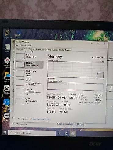 ayfon x max: Acer notebook 8 ram yaddaş 1tb səliqəli vəziyyətdə batareya da normal — 6