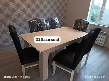 mebel derzi: Yemək masasının dəsti - Komplekt: 1 ədəd ağ yemək masası + 4 ədəd — 1