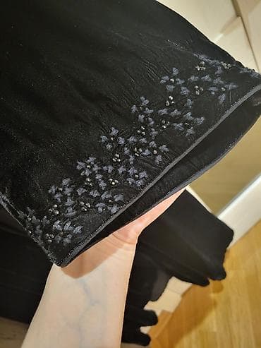 Женская одежда: Qara məxməri üst geyim/kimono tipli uzun cardigan - Rəng: qara - — 2