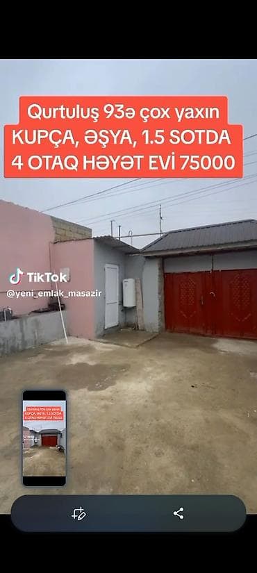 Həyət evi alıram: Masazır, Qurtuluş 93-ə çox yaxın – şəxsi tikili həyət evi. - 1.5 sot — 2