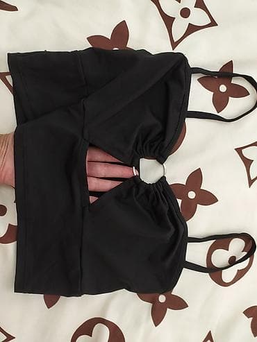 topdan geyim: Qara rəngli qadın topu teze - Model: halter/bralette üslubunda qısa — 1