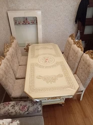 alt stolu: Qonaq otağı üçün, Açılmayan, Dördbucaq masa, 6 stul — 3