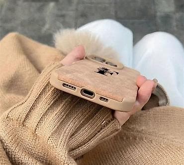 iphone 1164: IPhone üçün şık qoruyucu qab – bej rəngli, məxməri teksturalı arxa — 4