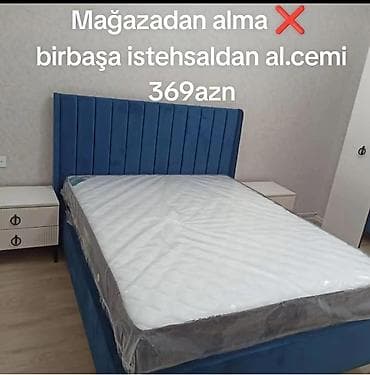 Mavi rəngli yumşaq parça ilə üzlənmiş iki nəfərlik çarpayı dəsti lalafo.az -da Mavi rəngli yumşaq parça ilə üzlənmiş iki nəfərlik çarpayı dəsti