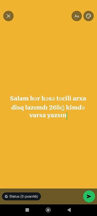 Axtarılır: 26-lıq arxa disk (velosiped üçün) Tələblər: - Ölçü: 26" - — 1