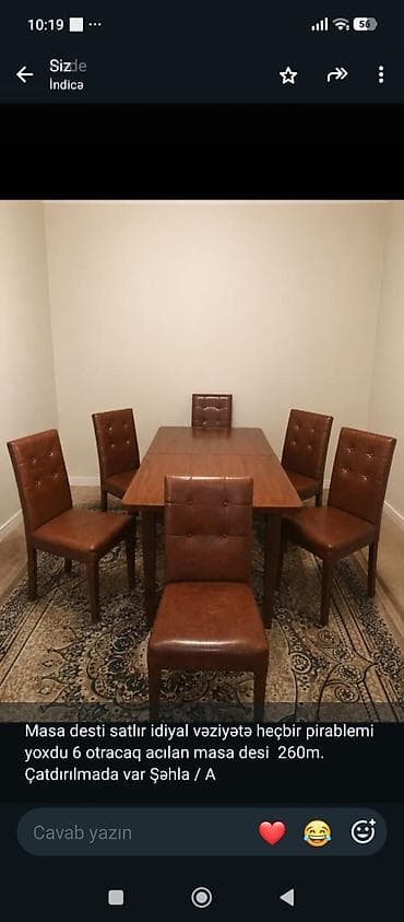 oturaca: 077 613 12 74 Yemək otağı üçün masa və stul dəsti - Dəst: 1 açılan — 1
