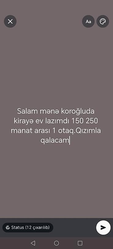Axtarıram: Koroğlu metrosu ətrafında kirayə 1 otaqlı ev/otaq. - Büdcə