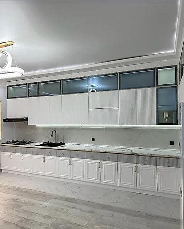 Mebel: Müasir bucaq tipli mətbəx dəsti - Dizayn: Skandinavi üslubunda