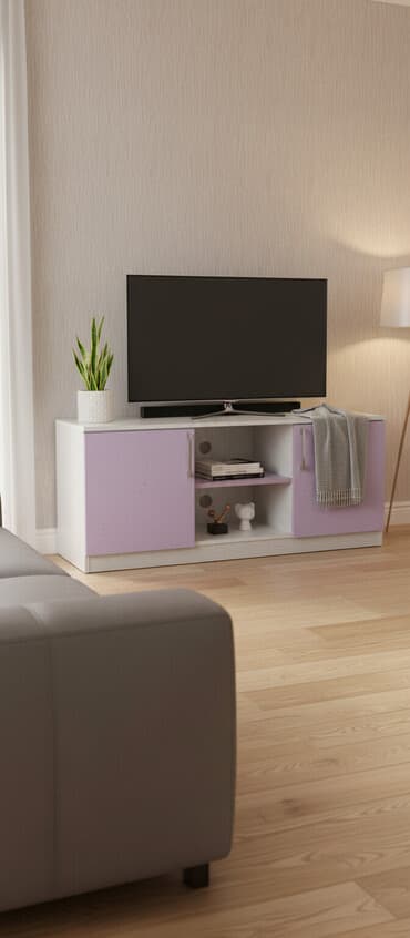 угловой стол с полками: Прямой ТВ стенд, С полками, Ламинат — 1