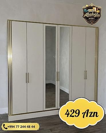 dolab ucuz: Yeni, 6 qapı, Güzgülü, Ağ, Kupe, Düz dolab — 1