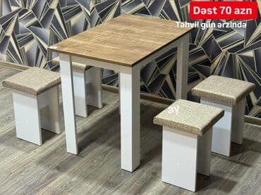 Bağ, çöl mebeli: Masa + 4 taburetka (yeni) 📦 Depodan satış – hazır məhsul 📏 Masa — 5