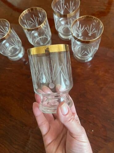 dest qab: Rümkalar, rəng - Qızılı, Şüşə, 6 ədədli dəst, Rusiya — 3