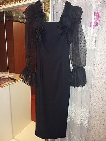 don: Qara rəngli zərif ziyafət donu - Model: düz kəsimli, dizdən aşağı — 1