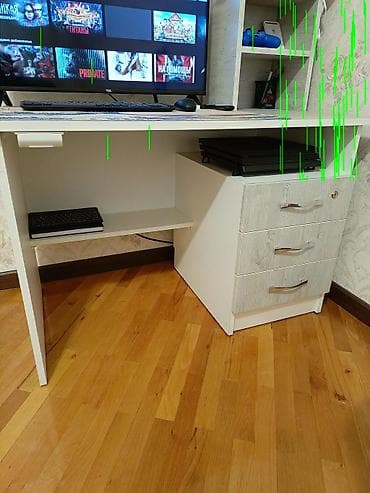 стеклянный стол офисный: Прямой стол, С полками, С выдвижными ящиками, Азербайджан, Ламинат гладкий — 4