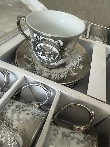 mis caydan: Çay dəsti, rəng - Gümüşü, Farfor, Bohemia, 6 nəfərlik, Çexiya — 3