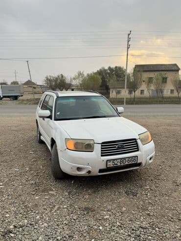 qoşqusu olan avtomobil: Subaru Forester, ağ rəng, 5 qapılı krossover. Texniki xüsusiyyətlər — 2