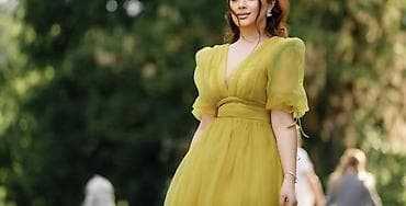 Женская обувь: Şifon uzun paltar – açıq limon-yaşıl rəng - Material: çoxqatlı yüngül — 2