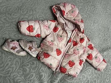 des geyimler: Uşaq üçün dəst: çiyələk naxışlı qış gödəkçəsi və idman ayaqqabıları - — 1