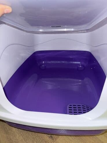 Digər heyvanlar: Pişik aksesuarları dəsti - Qapalı pişik tualeti: Ağ-bənövşəyi korpus — 6