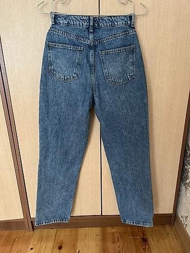 cins salvar: Yüksək belli mavi mom-fit cins şalvar -34 razmer -ölçü uyğun olmayb — 2