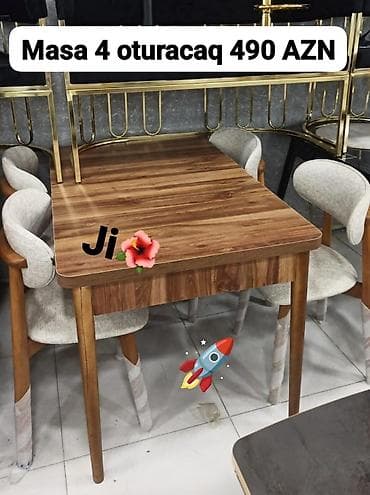 Mətbəx üçün, Açılmayan, Dördbucaq masa, 4 stul