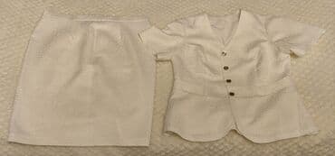 Qadın şalvarları: İki parçalı dəst – ətək və qısaqol jaket - Rəng: ağ, yüngül parıltılı — 1