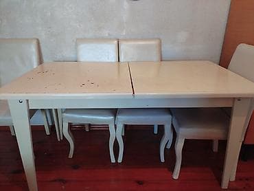 sade metbex mebelleri: Mətbəx üçün, İşlənmiş, Açılan, Dördbucaq masa, 4 stul — 2