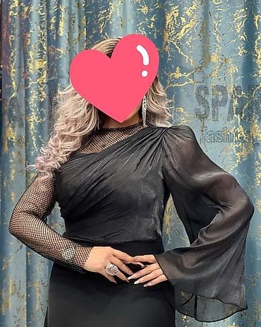 drap palto: Qara axşam/gecə geyimi – asimmetrik dizayn - Rəng: saf qara - Siluet — 2