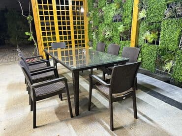 işlənmiş bağ mebeli: Прямоугольный стол, 8 стульев, Нераскладной, Со стульями, Плетеный — 3