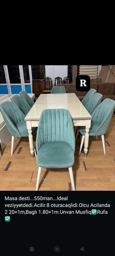 madeyra stol stul desti: Qonaq otağı üçün, Açılan, Dördbucaq masa, 8 stul — 1