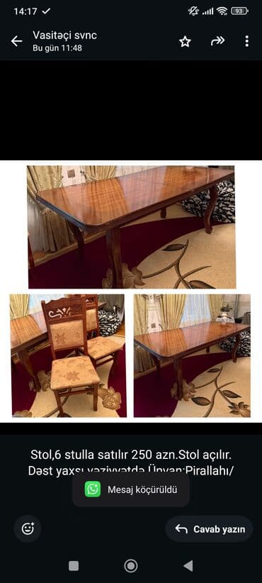 Qonaq otağı üçün, 6 stul