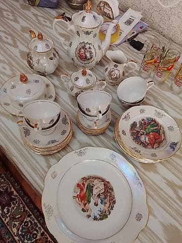 sud ceken: Çay dəsti, rəng - Qızılı, Farfor, 6 nəfərlik, Almaniya — 3