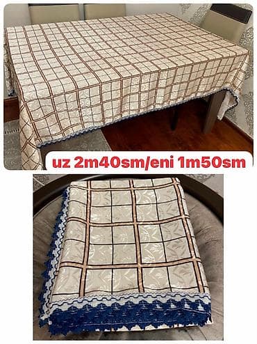 bambu tekstil: Masa örtüyü - Ölçü: uzunluğu 2 m 40 sm, eni 1 m 50 sm (şəkildə qeyd — 1
