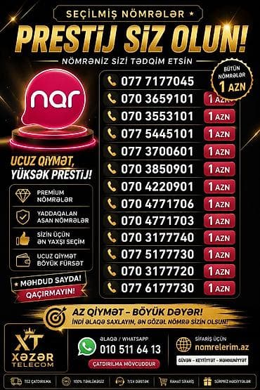 Xəzər Telecom-dan seçilmiş NAR nömrələri Xüsusiyyətlər: - Premium və