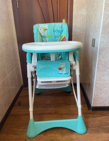 uşaq ucun yemek stolu: Uşaq yemək stulu - Rəng: açıq mavi/ağ, şən naxışlı yumşaq oturacaq - — 4