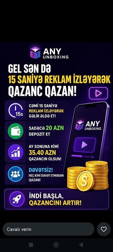 son zeng: ANY Unboxing – reklam izləyərək qazanc platforması Xüsusiyyətlər: - — 1