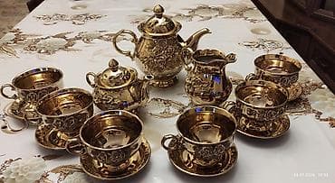 Çay dəsti, rəng - Qızılı, Keramika — 2