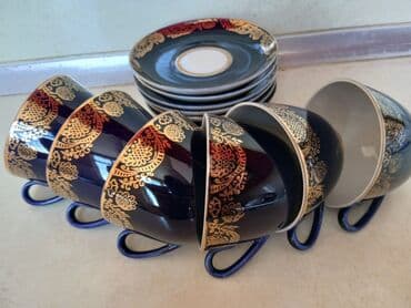 чайный сервиз: Çay dəsti, rəng - Göy, Kobalt, 6 nəfərlik, Çexiya — 1