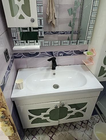 taxta ref: Vanna otağı üçün dəst – lavabo şkafı, üst güzgü və yan asma dolab - — 1