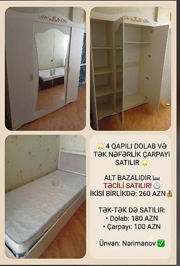 Dolab çarpayi birlikde satilir 260 manat tek tekde satılır ünvan