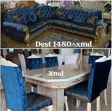 sallanan kursu: Klassik üslubda dəbdəbəli mebel dəsti. Yumşaq dəst: - L formalı, mavi — 1