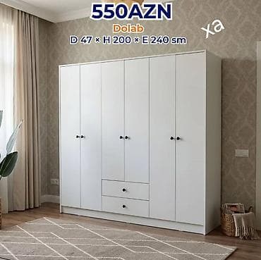Ağ rəngdə 5 qapılı paltar dolabı Ölçülər: - Dərinlik: 47 sm -