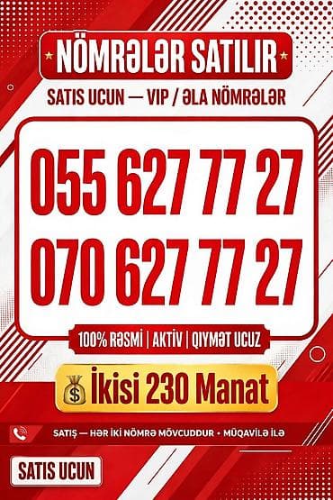 nomre satilir: VIP/əla mobil nömrələr satılır Təklif: - 055 627 77 27 - 070 627 77 — 1