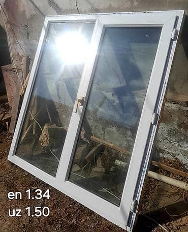 plastik qapi pencere: Alman istehsali.PVC iki-taqlı pəncərə çərçivəsi - Material: ağ PVC — 1