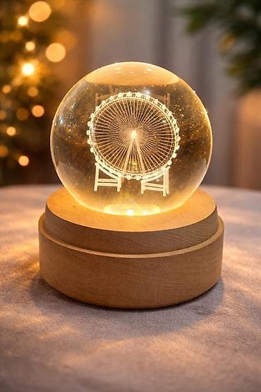 Şüşə kürə LED masa lampası – “Feris çarxı” 3D oyma dizayn - Material