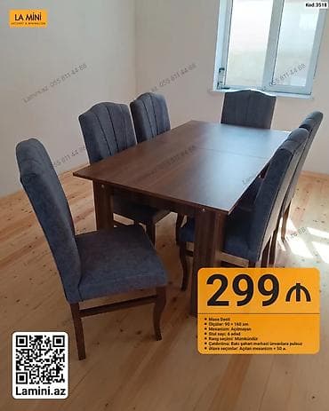 Masa dəsti – 6 stulludur - Ölçülər: 90 × 160 sm - Mexanizm: Açılmayan