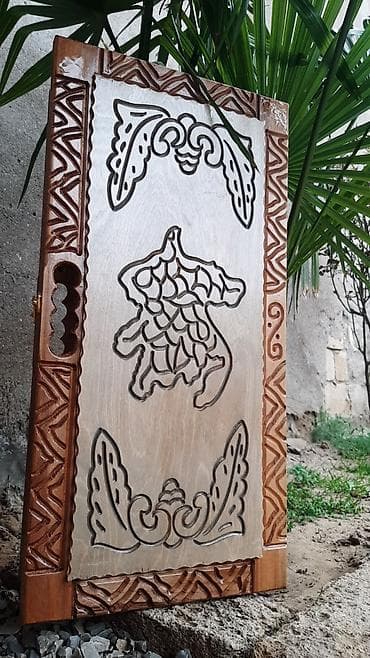 gemi sekilleri: Əl işı ilə oyma naxışlı taxta nərd taxtası - Material: bərk ağac (tam — 4